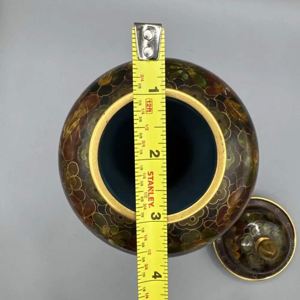 Elegant 8.5” VNT Chinese Thousand Flower Millefleur Cloisonne Brass Ginger Jar